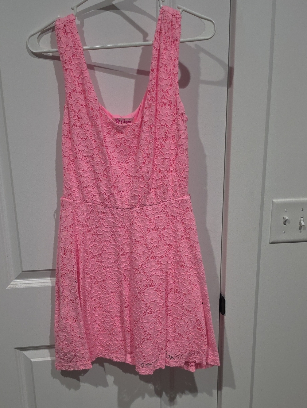 Candie's Pink Lace Scoop-Neck Mini Dress